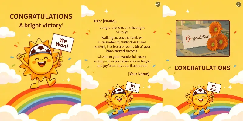 Sun Soccer Rainbow We Won Card - Pages Display