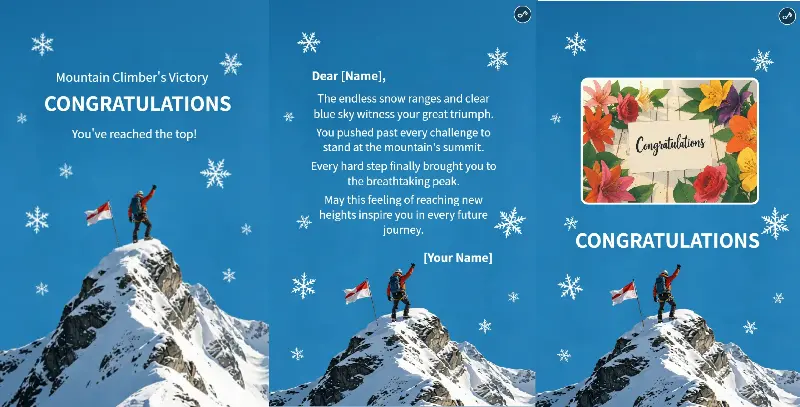 Snow Mountain Summit Climber Congratulations Card - Pages Display