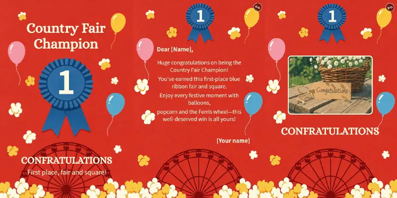 Carnival Ferris Wheel 1st Place Winner Congratulations Card - Pages Display